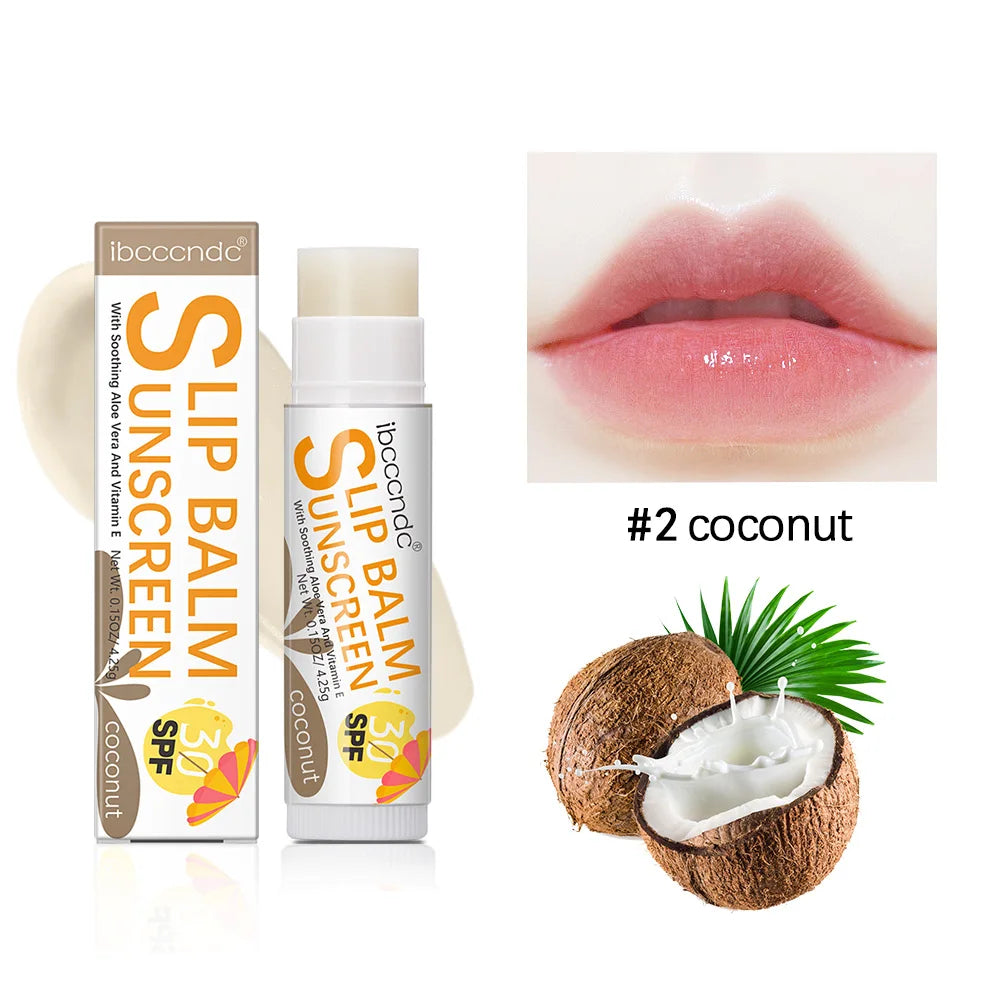 1 Piece Sunscreen Lip Balm SPF 30 UVA Protection Lips Moisturizer Watermelon Coconut Banana Flavor Colorless Lipstick Sun Care Oasis Select Coconut