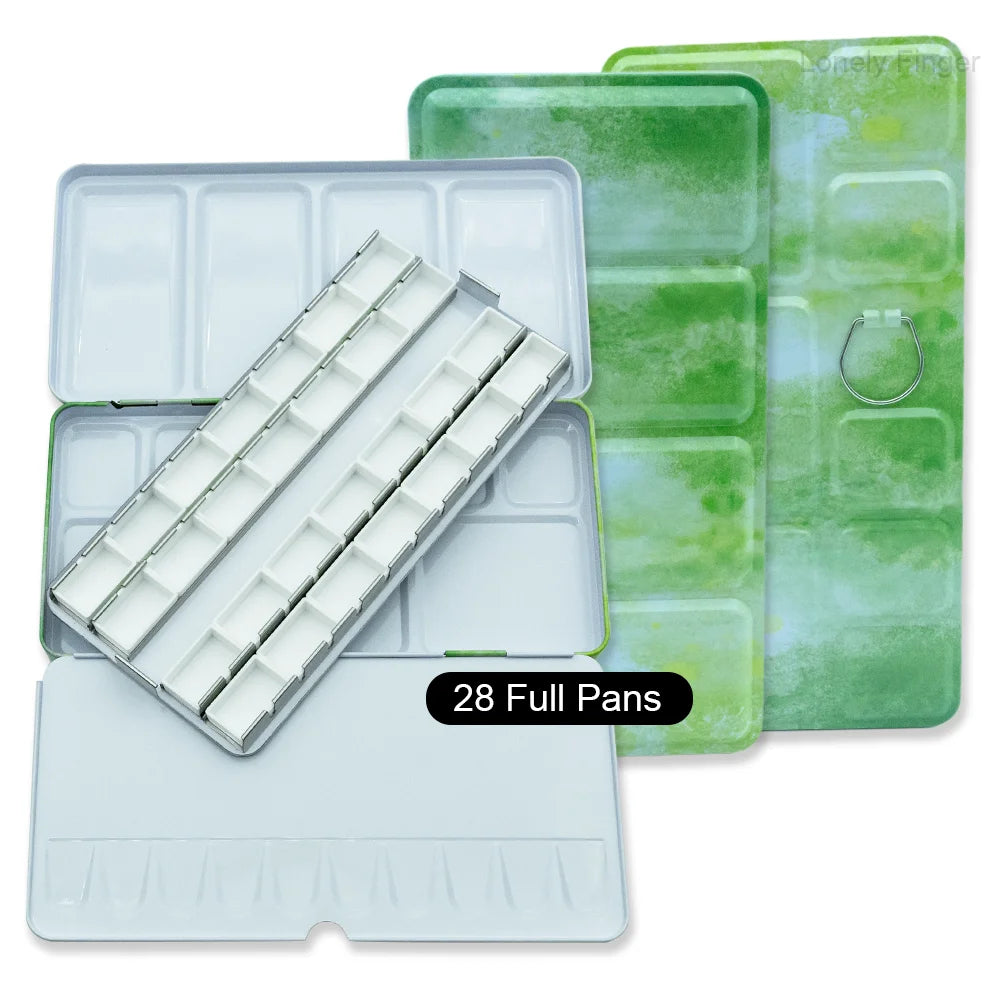 Empty Travel Watercolor Palette, Watercolor Tin Box Palette with 52/28 Plastic Grids Pans for Gouache, Studio & Outdoor Painting Oasis Select L Green 28Pans