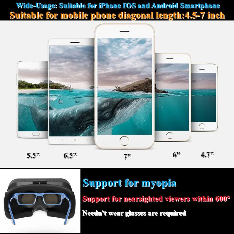 Shinecon 3D VR Headset Glasses for iPhone & Android | 120° FOV