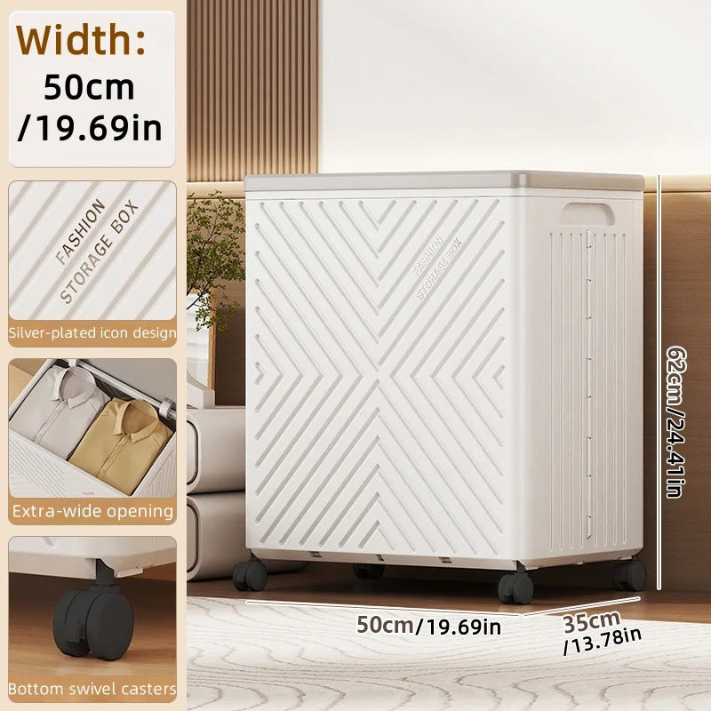 White Foldable Storage Box with Wheels Large Capacity Organizer for Clothes Toys Quilts Space Saving for Bedroom Living Room Oasis Select 1 pcs