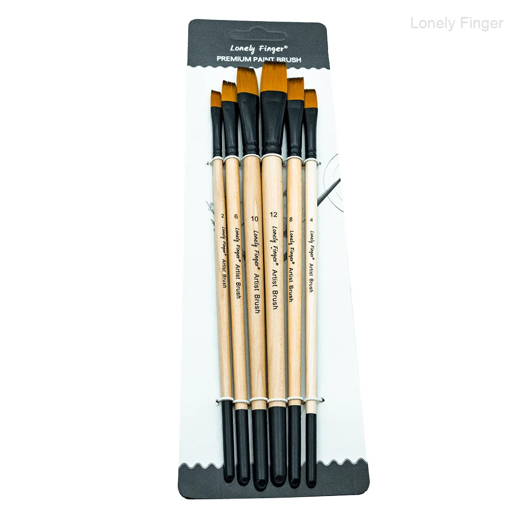 6pcs Paint Brushes Set, Artist Brush for Acrylic Oil Watercolor Gouache Artist Professional Painting with Synthetic Nylon Oasis Select 6pcs Wood Flat