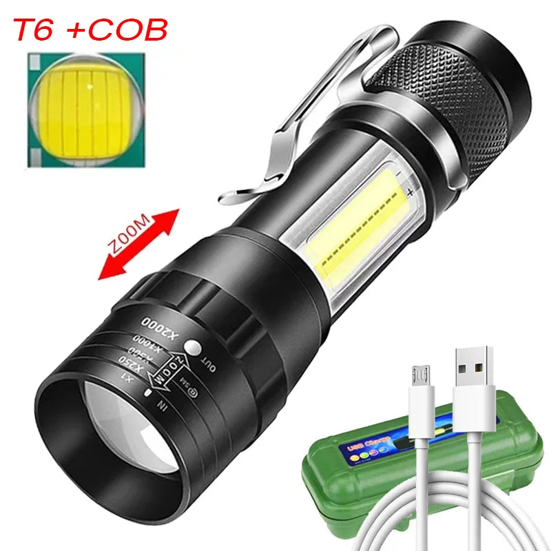 Mini Portable Rechargeable Led Flashlight with Pen Clip 3 Mode Zoom Waterproof Pocket Torch Outdoor Camping Emergency Lantern Oasis Select