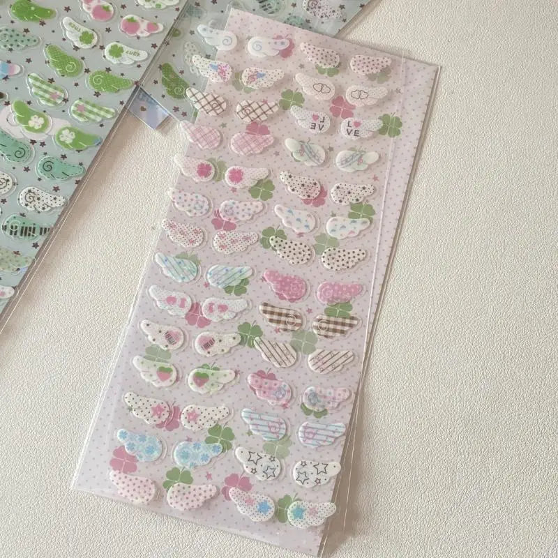 1/4Pcs Wings Love Strawberry Clover Star Sparkling Flash Film Stickers Phone Camera Vintage Scrapbooking Decoration Sticker Oasis Select B