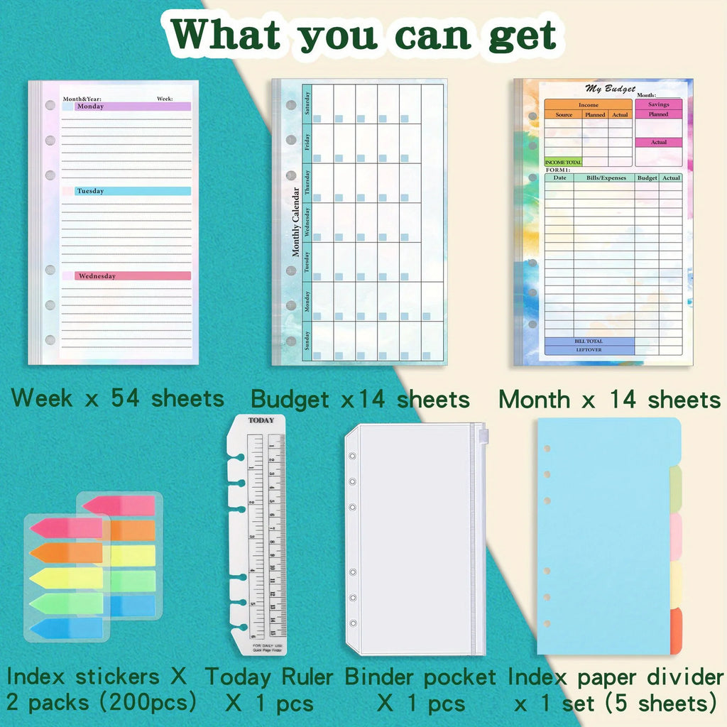 Weekly Monthly Planner Inside Paper Stationery Paper Refill Inner Pages Spiral Binder Paper A6 Loose Leaf Paper Budget Pages Oasis Select Pink