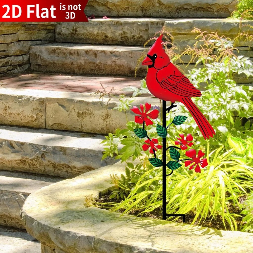 2D Metal Red Bird Garden Stake – Outdoor Decorative Ornament Garden Stake Ornament Oasis Select red