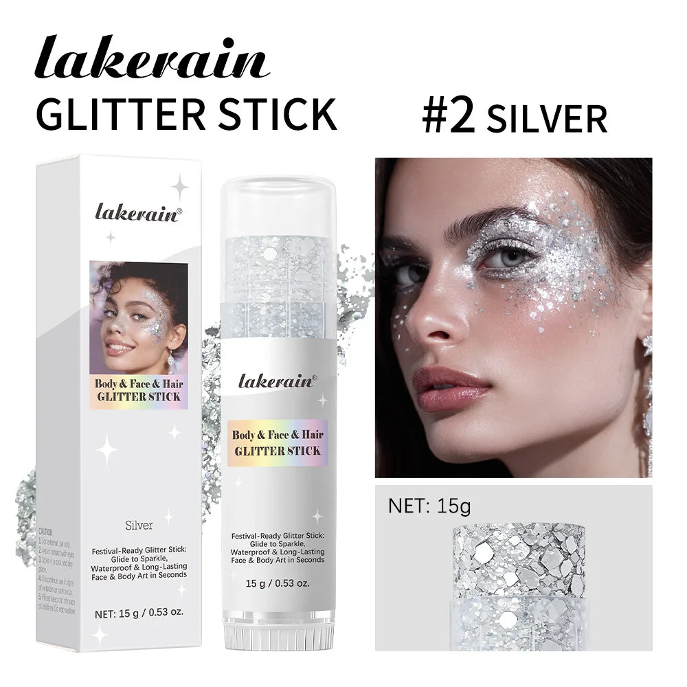 Body Glitter Sequin Stick Gel Texture Long-Lasting Dazzling Smudge-Proof Rich Sparkling Glitter Body Art for Party Stage Makeup Oasis Select Silver