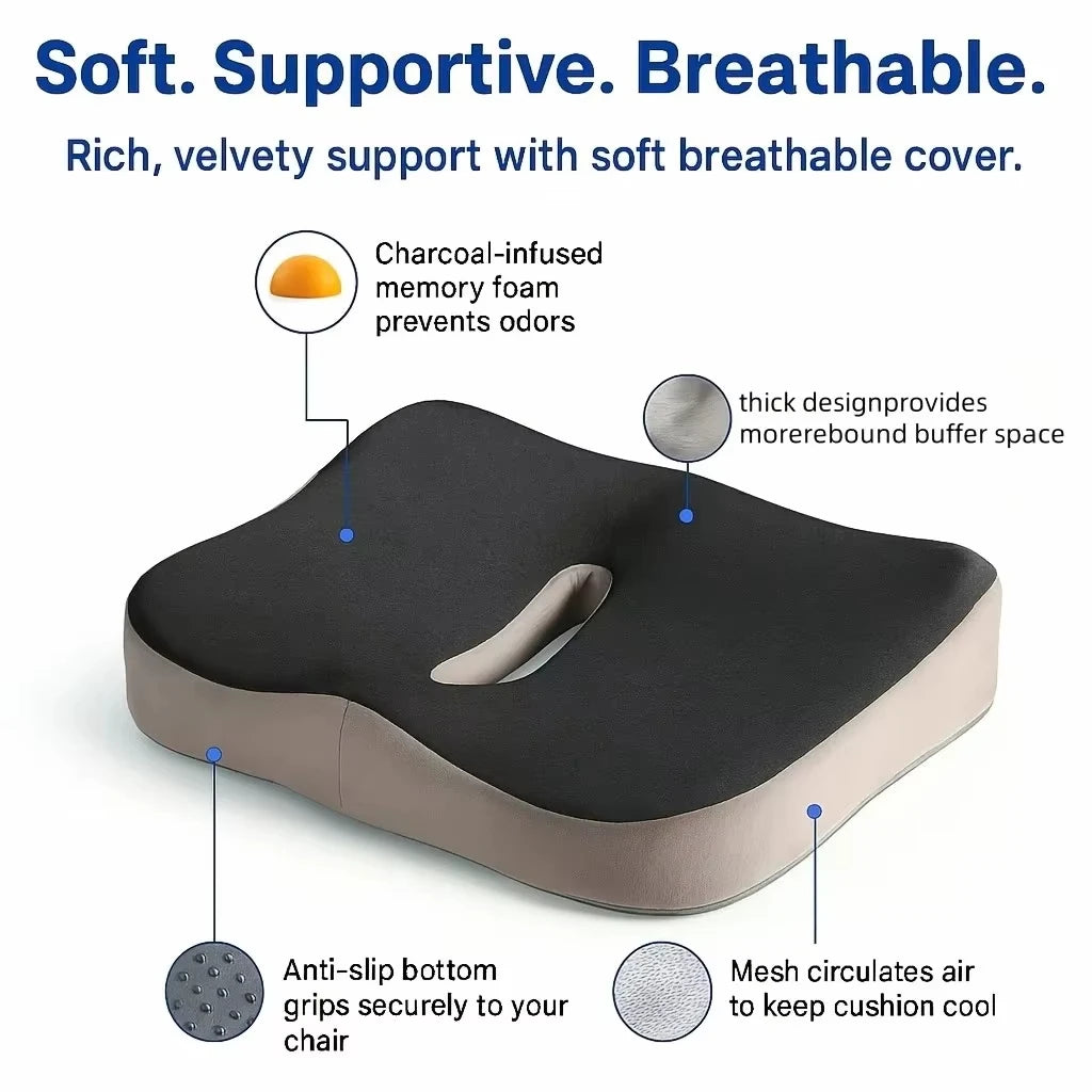 1pc Memory Foam Seat Cushion - 3D Ergonomic Support| Light Green & Grey, Washable Polyester, Car/Office Essentials Home Decor Oasis Select