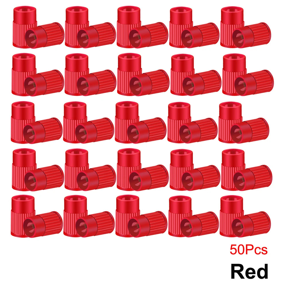 Tire Stem Valve Caps with Valve Core Remover Tool Plastic Dust Caps Universal for Cars, Bike and Bicycle, Trucks, Motorcycles Oasis Select Red-50Pcs