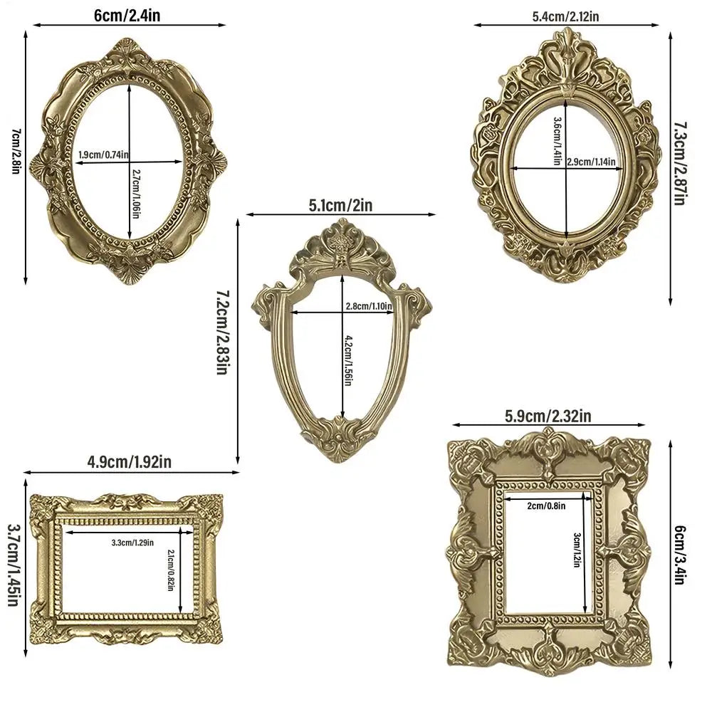 Mini Antique Picture Frames 5 Pieces Small Antique Resin Photography Decor Galley Wall Christmas Picture Display for Photography Oasis Select Gold