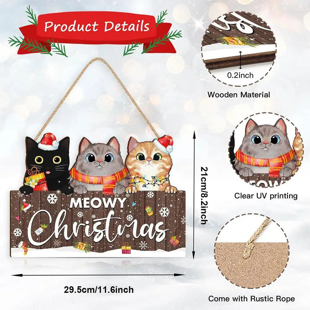 1Pcs Christmas Wooden Cute Cat Pendant Christmas Party Door Christmas Tree Decoration Bedroom Door Decoration Supplies Oasis Select