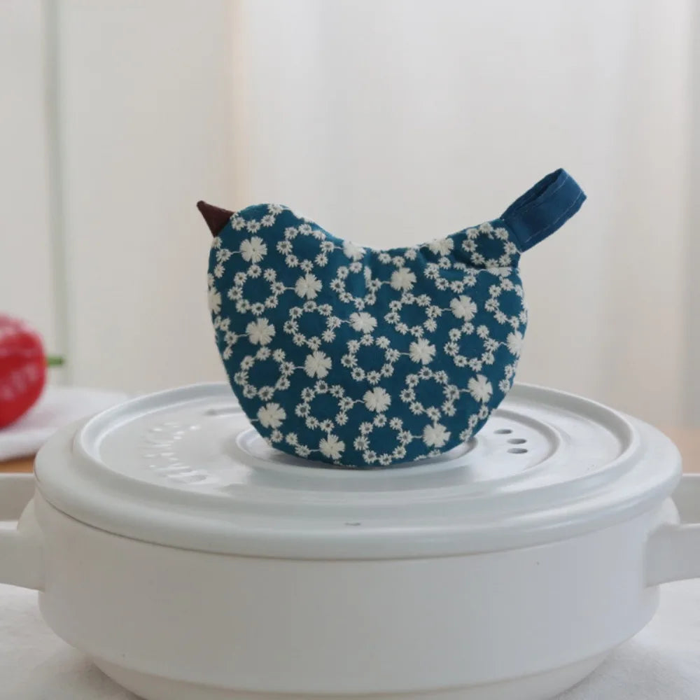 Embroidered Bird Pot Lid Handle Cover – Heat-Resistant Non-Slip