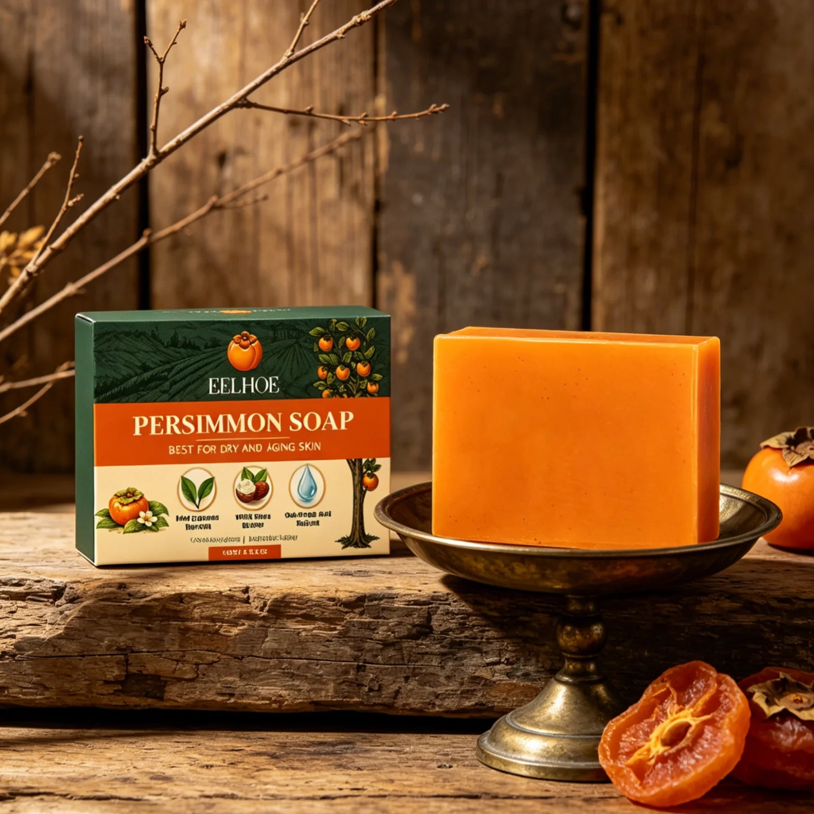 EELHOE Persimmon Soap Bar – Exfoliating, Deodorant & Moisturizing Exfoliating Soap Bar Oasis Select