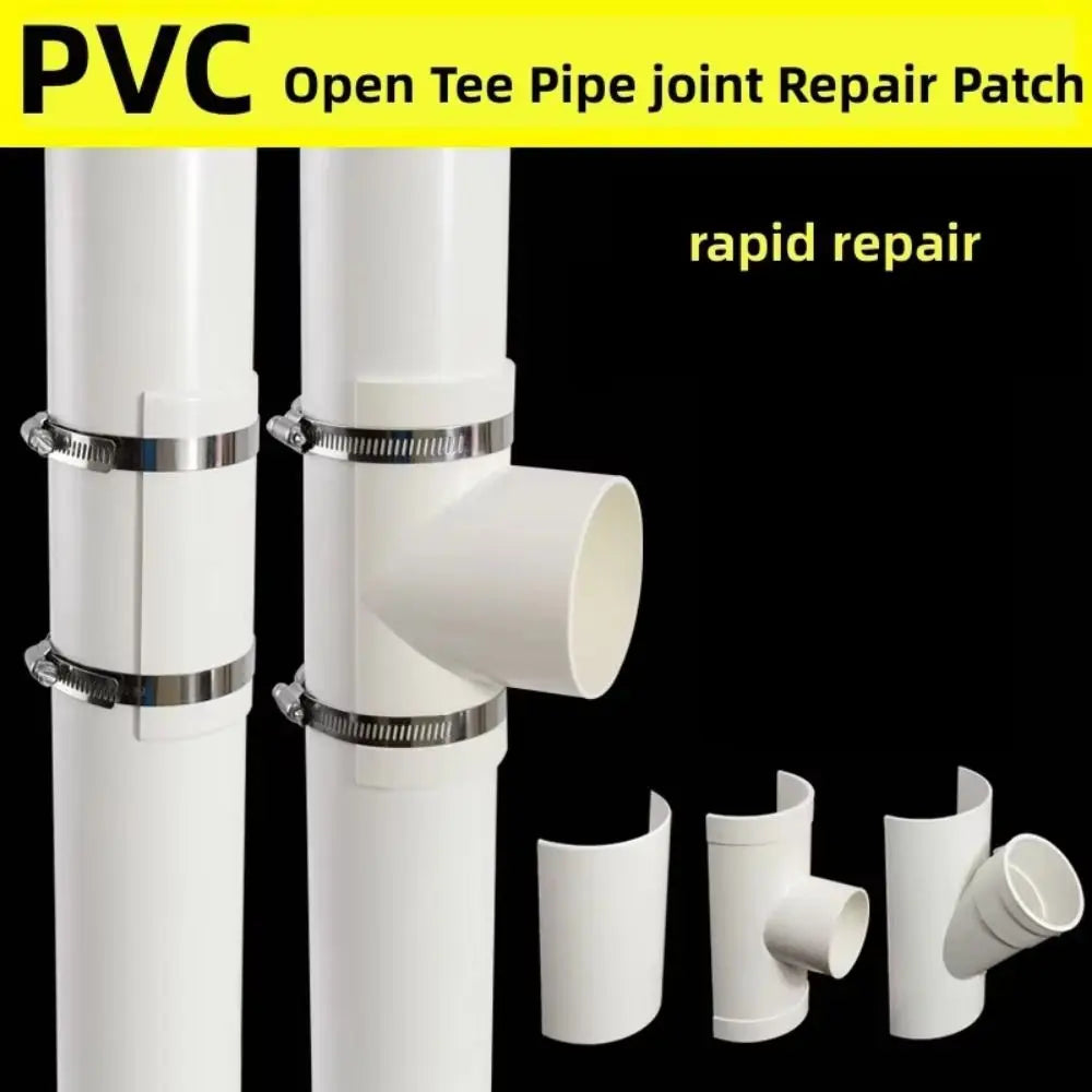 New PVC Tube Repair Patch Open Tee 50 75 110 Pipe Joint White Plumbing Accessories Home Oasis Select