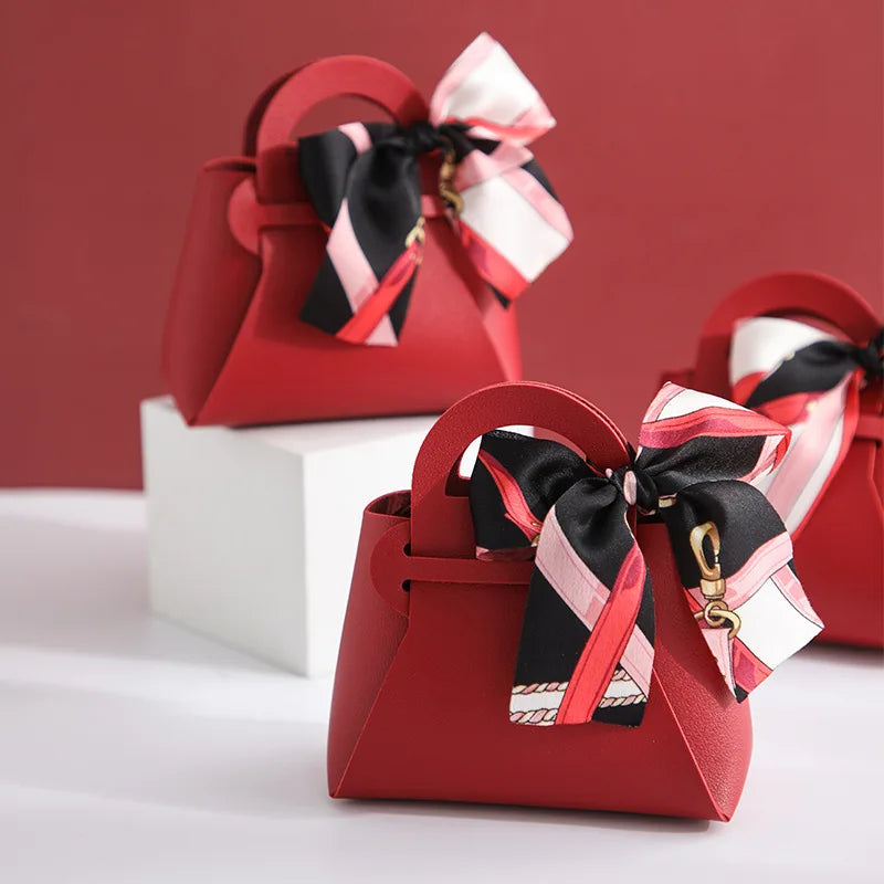 1PCS Leather Gift Bags Bow Ribbon Packaging Bag Wedding Favour Distributions Bags Eid Mubarak Candy Packaging Box Mini Handbag Oasis Select Red Other