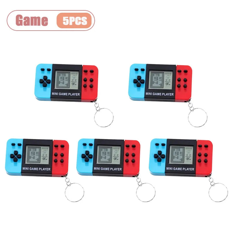 Mini Retro Tetris Game Console Keychain Classic Handheld Video Game Player with Key Ring Portable Pocket Toy for Adults Kids Oasis Select Game-5PCS