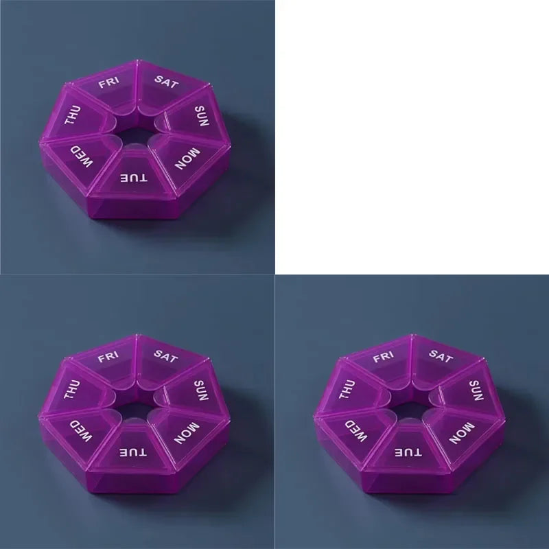 1/2/3pcs Portable Mini Seven Days Small Pill Box One Week Seven Days A Week Pill Organizers Multifunctional Medicine Case Oasis Select 3pcs-Purple
