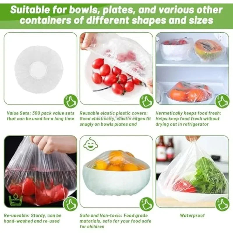 Reusable Disposable Food Cover Plastic Wrap Durable Elastic Food Lids for Bowls Elastic Plate Covers For Kitchen Food Saver Bag Oasis Select