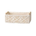 Storage Box with Wooden Handles Large Capacity Woven Design Basket Home Countertop Organizer for Cosmetics And Sundries Oasis Select White M