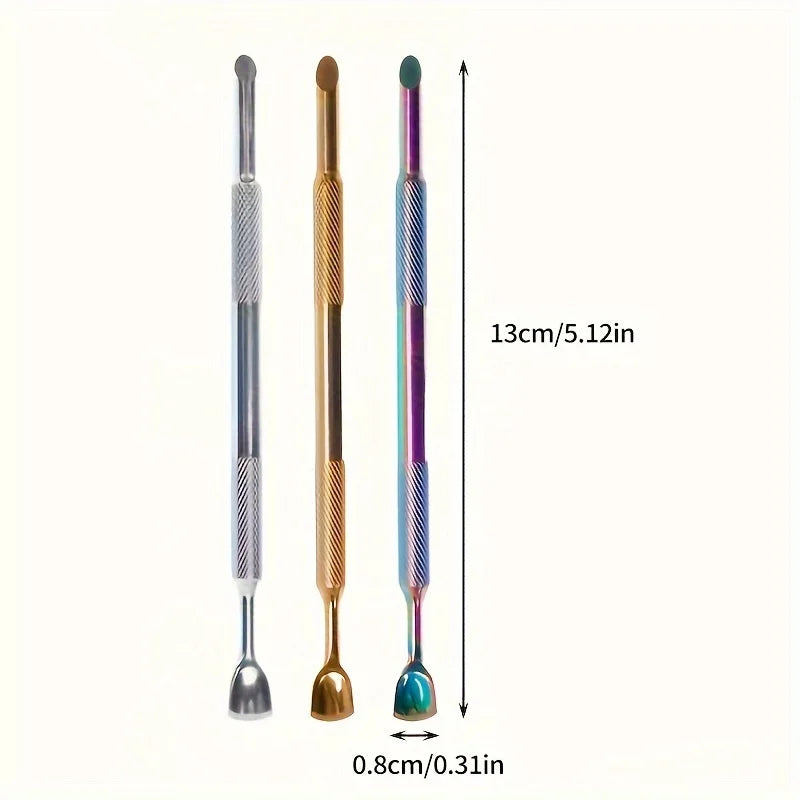 Russian-Style Double-Ended Stainless Steel Nail Pusher with Beveled Edge for Manicure, Pre-Treatment Tool for Removing Cuticles and Shaping, Available in 3 Colors Oasis Select