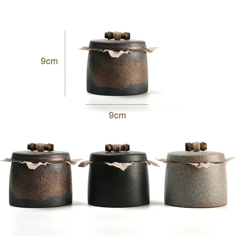 Ceramic Moisture-proof Sealed Tank Tea Caddy Organizer Home Storage Tank retro black ceramic moisture-proof sealed jar Tea Can Oasis Select