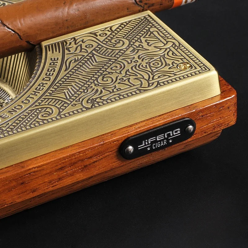 Vintage Carved CIGAR ASHTRAY large double slot club bar household solid wood metal ashtray cigar ashtray Oasis Select