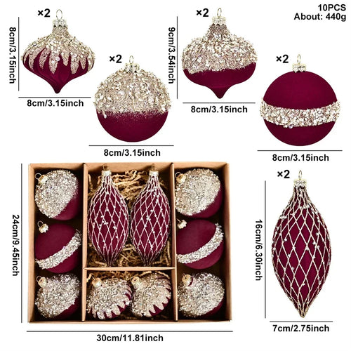10Pack 8CM Xmas Ornament Flocking Ball Christmas Tree Party Holiday Christmas Ornaments For Xmas Trees Home Decor Oasis Select