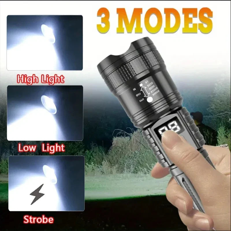 10000LM High Power Led Flashlight Rechargeable Long Range Zoom Tactical Torch Light Outdoor Emergency Camping Fishing Lantern Oasis Select