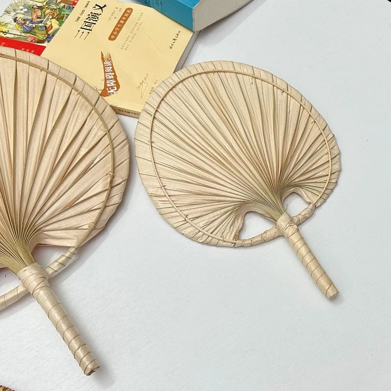 1pc Chinese Style Pure Hand Woven Craft Fan Summer Mosquito Repellent Fan Natural Palm Leaf Hand Shake Fan Home Decoration Oasis Select