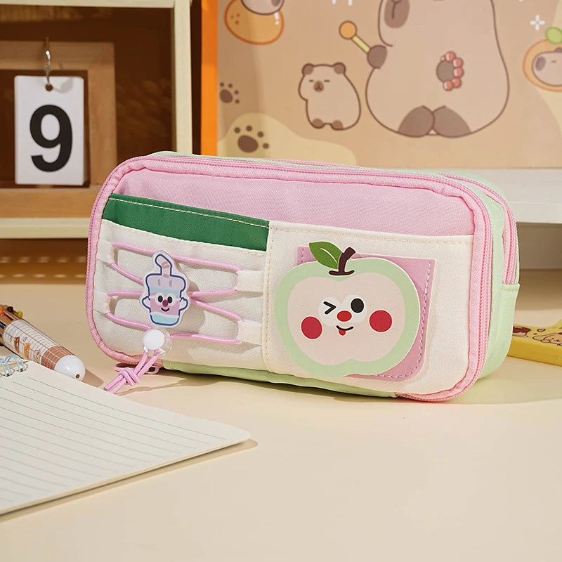 Panda Pencil Bag Green Multi-Layer Large Capacity Pensil Case Cute Cartoon Pen Holder Stationery School Supplies Gift Organizer Oasis Select A5