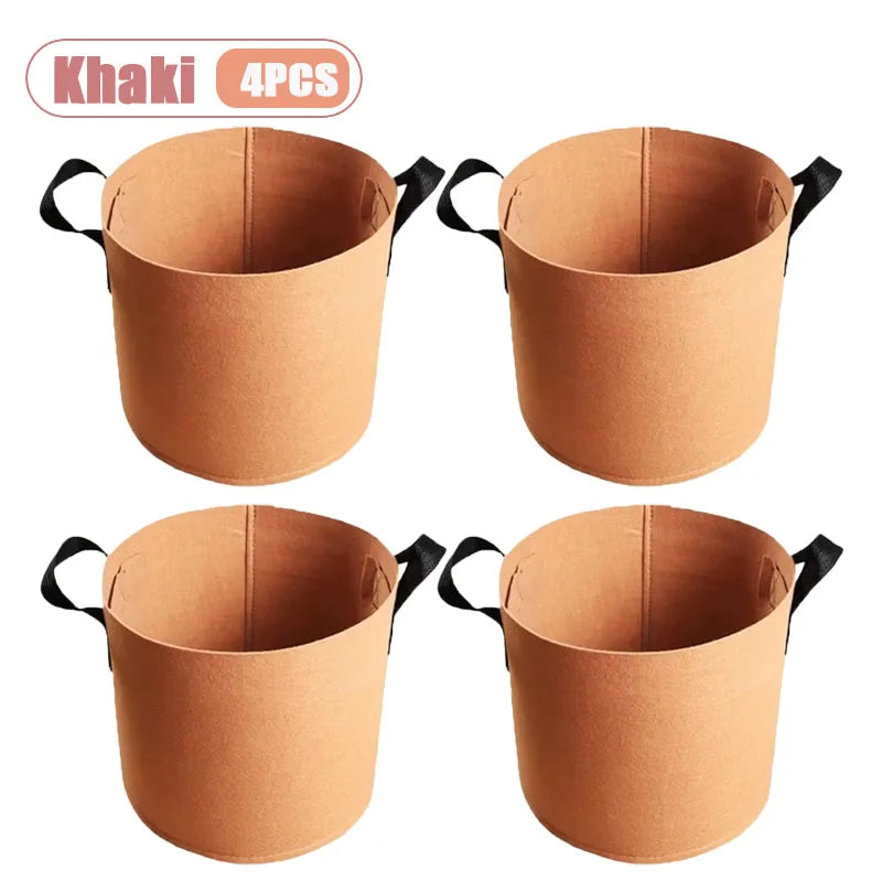 1-4PCS Thickened Nonwoven Fabric Grow Bag Felt Plant Pot for Balcony Roof Garden Aeration Container with Handle Oasis Select Khaki-4PCS 12Gallon