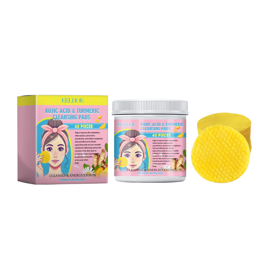EELHOE Turmeric Kojic Acid Facial Cleansing Pads Cleaning Remover Pores Dirt Moisturizer Face Exfoliating Daily Clean Skin Care Oasis Select 40pcs
