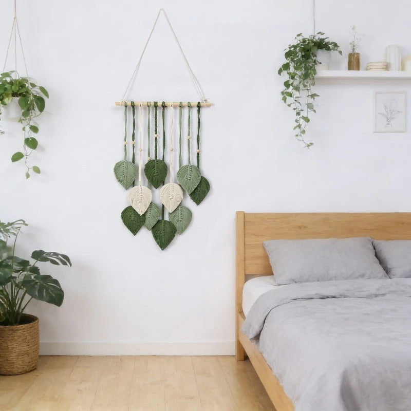 1 Piece Macrame Leaf Garland Jungle Nursery Decor Green Theme Classroom Room Decoration Mothers Day Gift Boho Style Oasis Select
