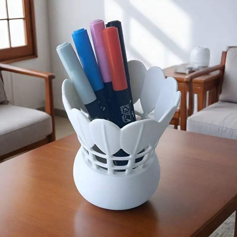 Minimalist Badminton Shuttlecock Shaped Pen Holder Creative Hollow PAL Pencil Cup Desk Organizer for Office Home Decoration Gift Oasis Select