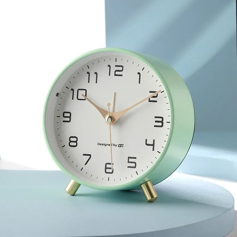 Nordic Light Luxury Quiet Alarm Clock Students Use A Simple Clock with A Frosted Metal Table Alarm Clock Oasis Select green