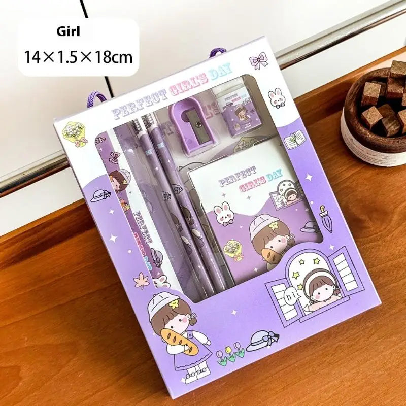 6Pcs/Set Cartoon Capybara Pencil Stationery Set Kawaii Eraser Pencil Sharpener Children Student Stationery Supplies Oasis Select MR-02