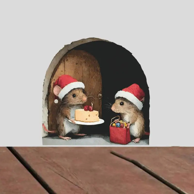 Christmas Mouse Hole Wall Stickers | Festive Home Decor