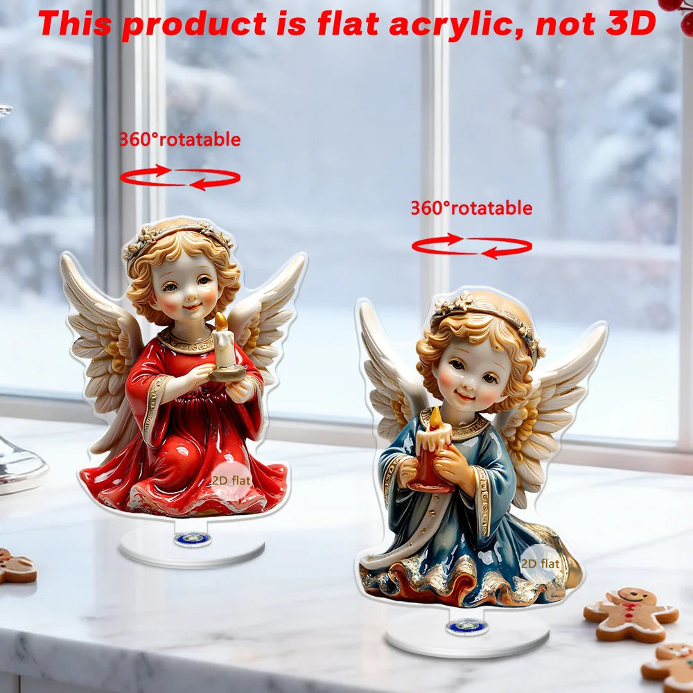 2D Acrylic Angel Figurine, 360-degree Rotatable Tabletop Ornament, Perfect For Christmas Decoration Oasis Select