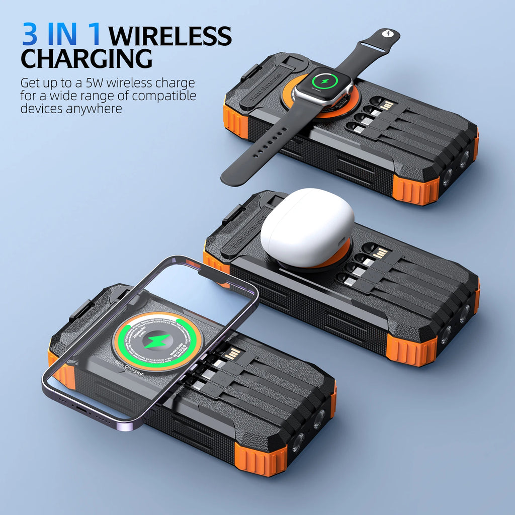 Hand Crank Solar Power Bank 80000mAh 22.5W Magnetic Wireless Fast Charging with Light & Compass for iPhone iWatch Airpods Oasis Select