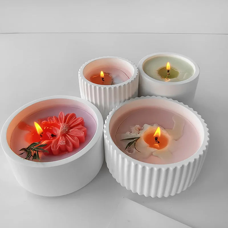 Candle Vessel Silicone Mold Cylindrical Ribbed Smooth Concrete Resin Plaster Mold for DIY Candle Holder Planter Storage Jar Oasis Select
