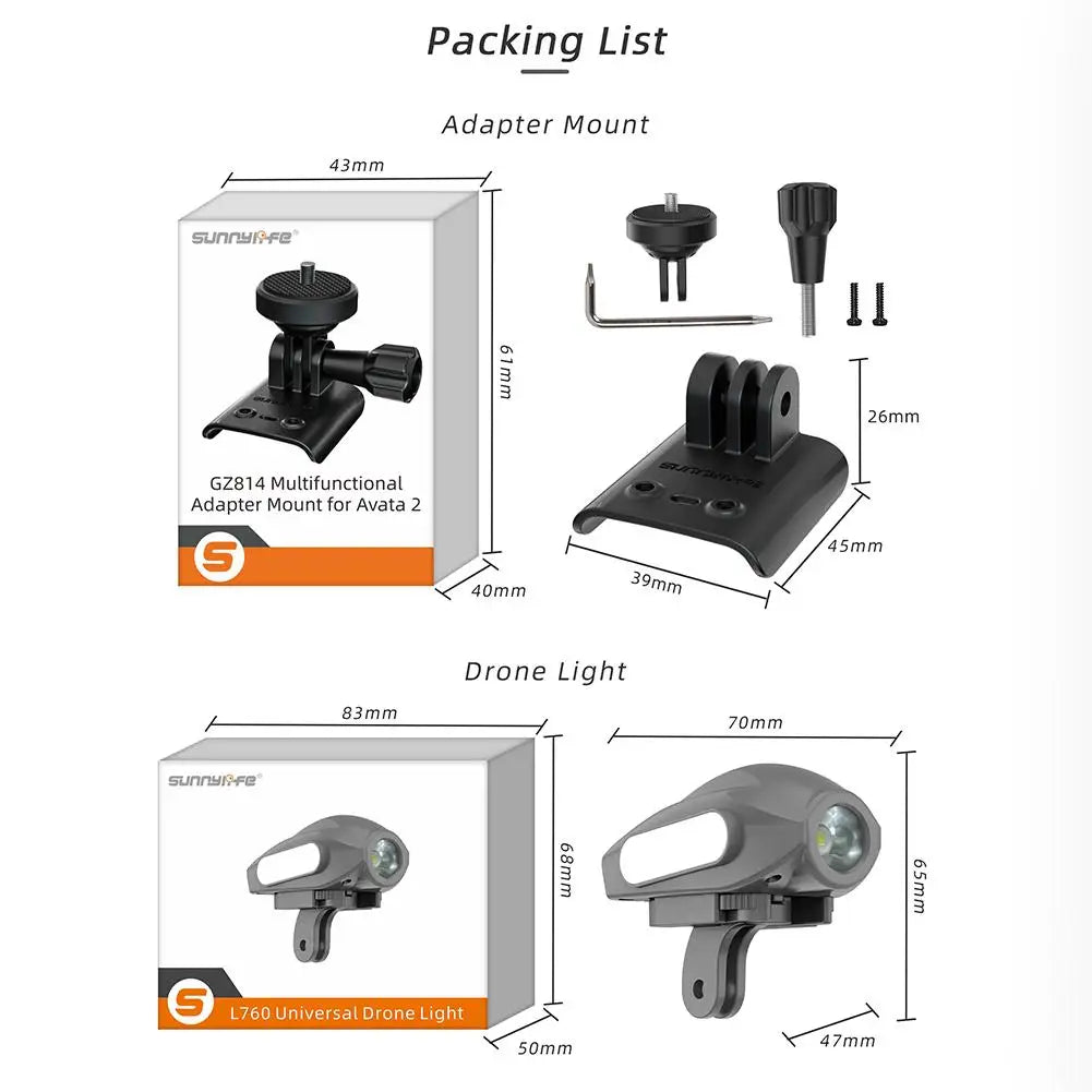 DJI Avata 2 Extension Mount for GoPro 11/12 & Insta360 X3/X4