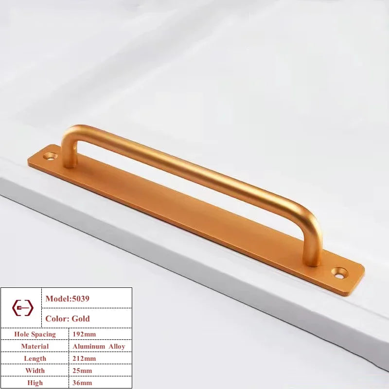 Aluminium Alloy Punch-free Furniture Cabinet Handle Sliding Barn Door Handle Pull And Flush Hardware Set Wood Door Drawer Handle Oasis Select Gold 192mm