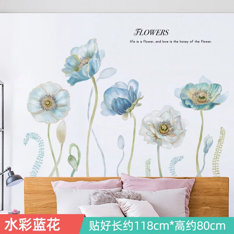 Ink Smudge Light Blue Mountain Background Wall Decoration Stickers Bedroom Bedside Chinese Artistic Conception Wall Stickers Oasis Select 2
