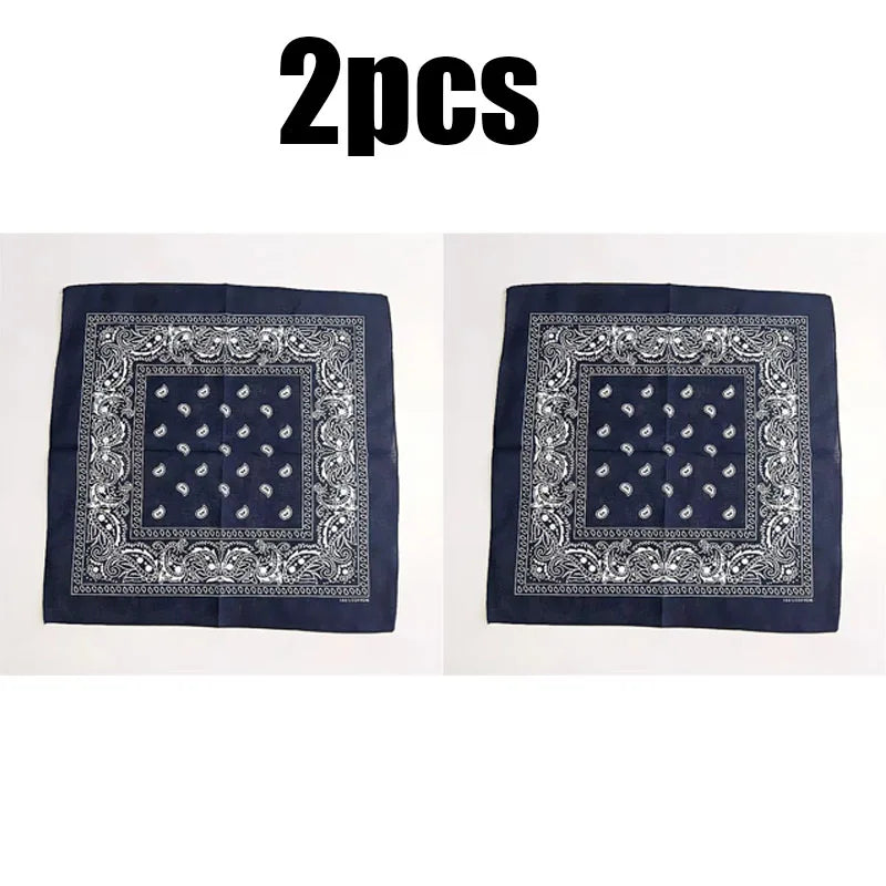 1/2pcs Bandana Kerchief Unisex Hip Hop Black Hair Band Neck Scarf Sports Headwear Wrist Wraps Head Square Print Handkerchief Oasis Select Navy blue-2pcs