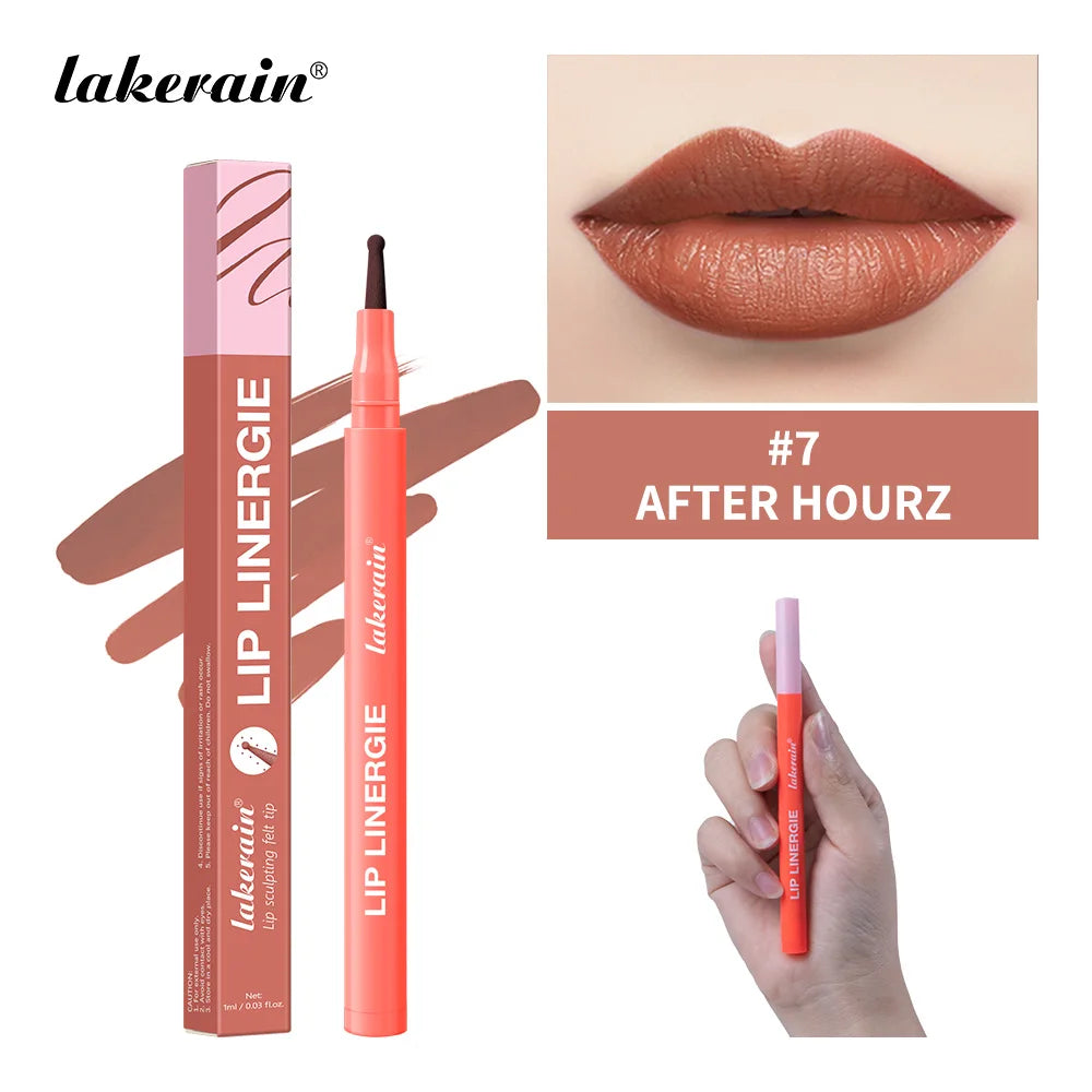 2-in-1 Lip Contour Lip Stain Pen Smudge-proof Non-stick Cup Moisturizing Lip Makeup Cosmetic Dual-Sided Tip Lip Stain & Liner Oasis Select Color 7