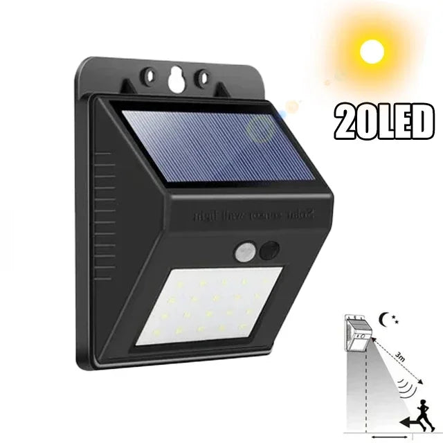 100 LED Solar Wall Lamp Wireless with Motion Sensor Human Waterproof Garden Decoration Spotlights Stairs Outdoor Wall Light Oasis Select 20LED 1PCS 0-5W