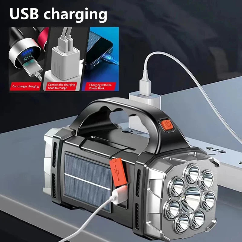Portable Powerful USB Rechargeable Flashlight Solar LED Light with COB Work Light 4 Gear Charge Mobile Phone Camping Lamp Oasis Select