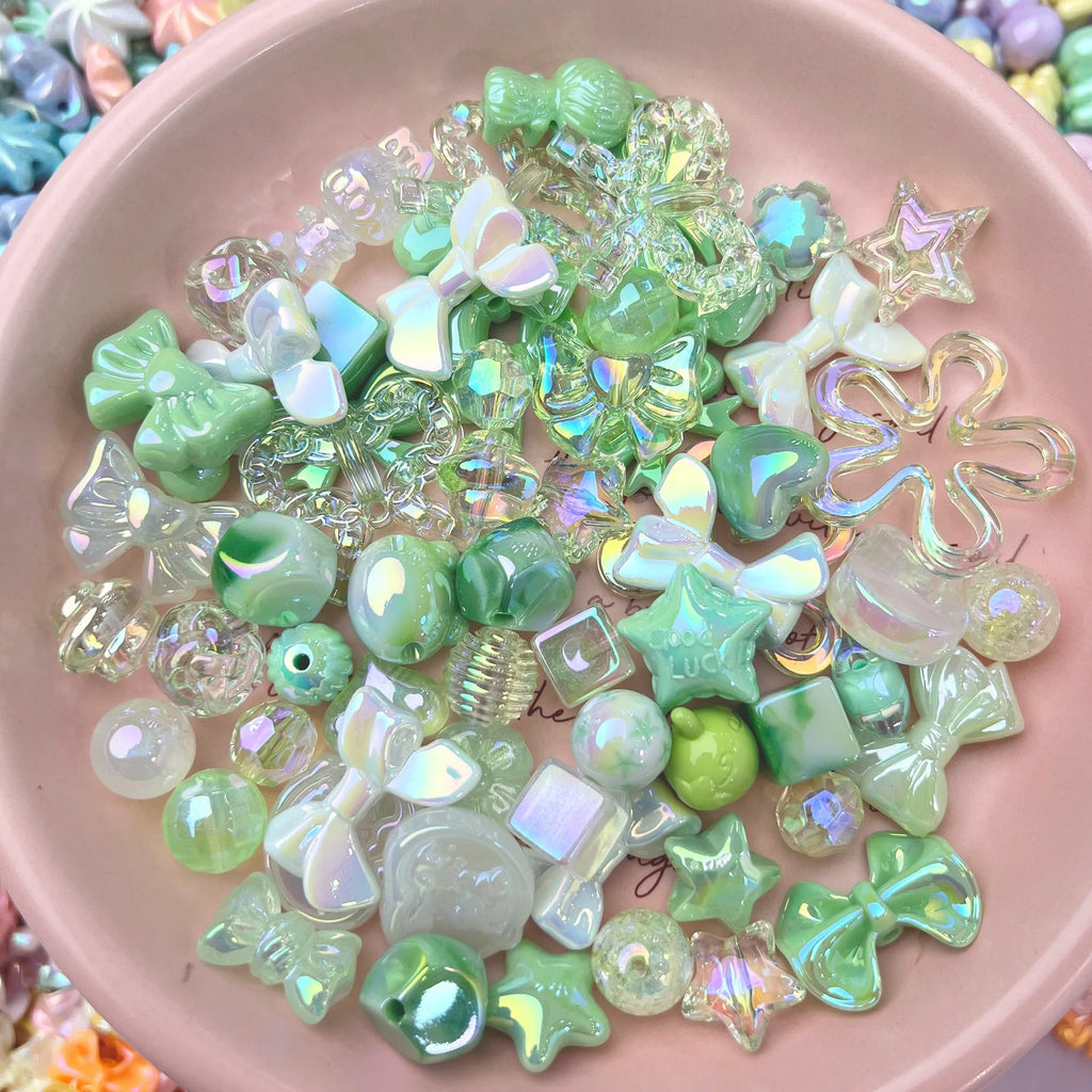 20g Y2K Acrylic Assorted Beads Flower Sweetheart Butterfly Candy Kawaii Aesthetic Beads for Bracelets DIY Jewelry Making Supply Oasis Select Green