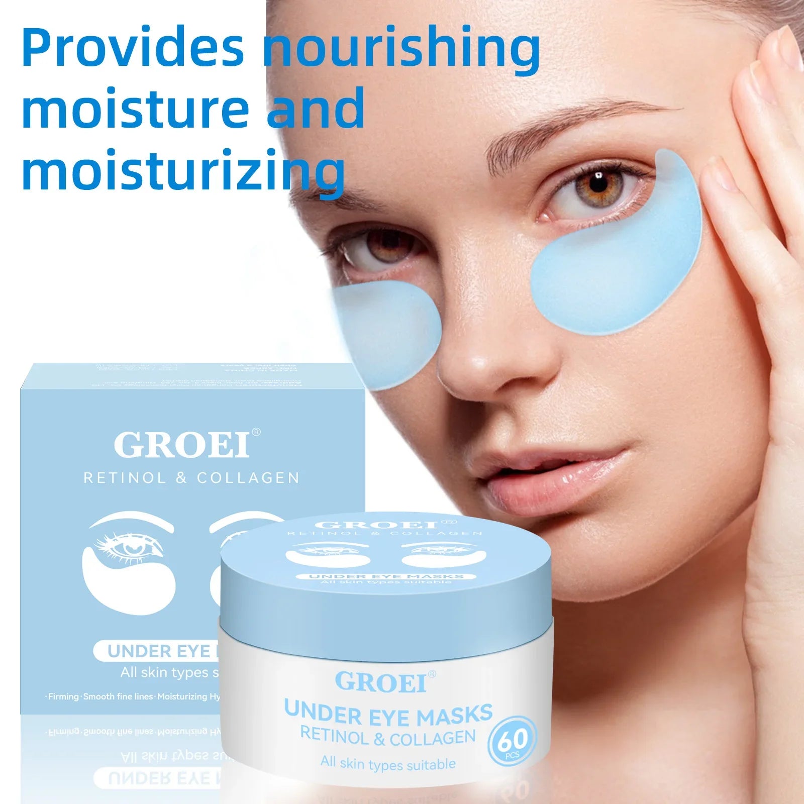 60pc Hyaluronic Acid Collagen Eye Masks – Firm & Brighten