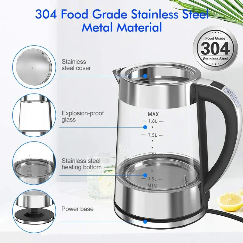URGGU 1.8L Smart Glass Electric Kettle – Temperature Control