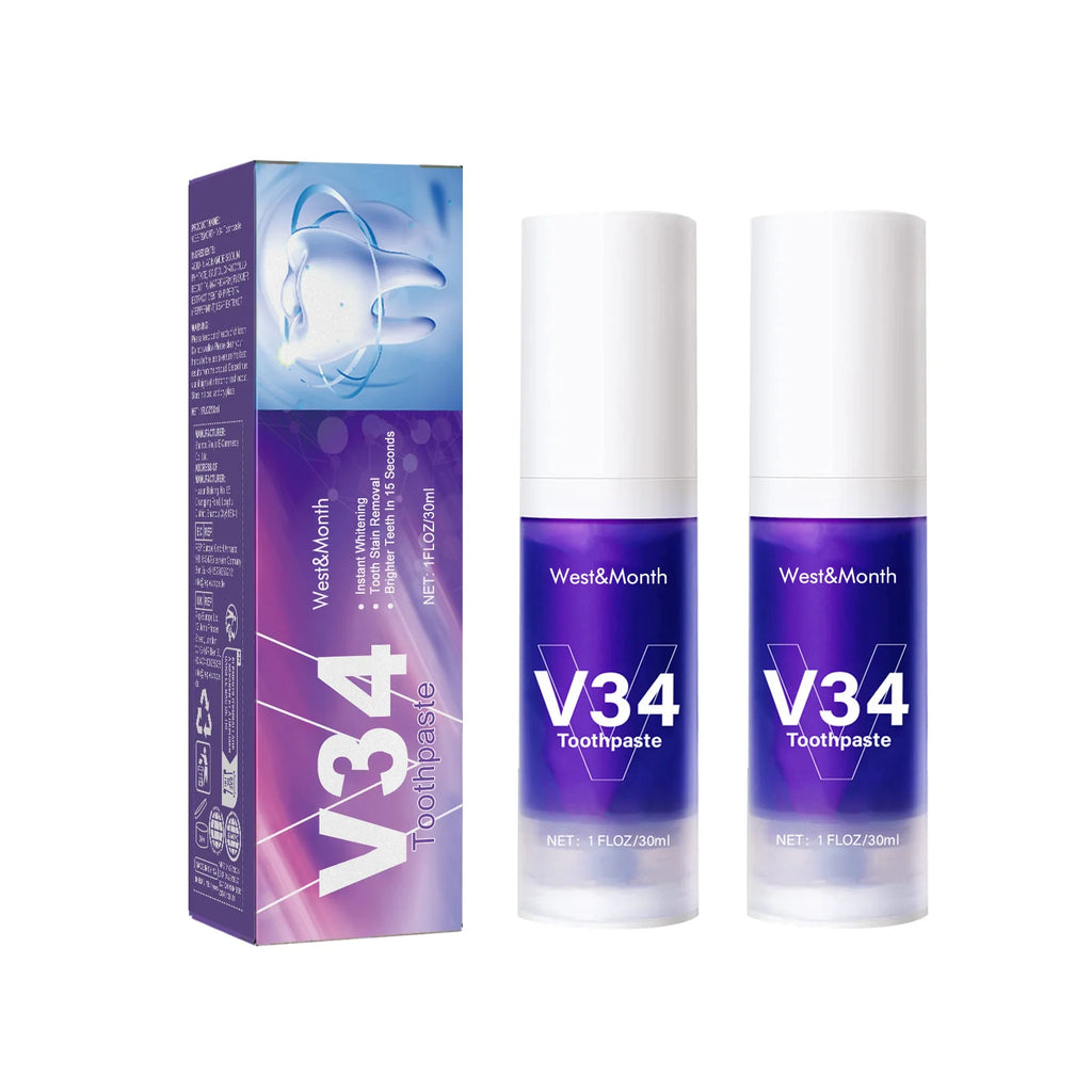 V34 Purple Toothpaste Cleaning Mousse Cleans Teeth, Protects Gums, Freshens Breath Oral Care Pump-Style Toothpaste Oasis Select 2pcs